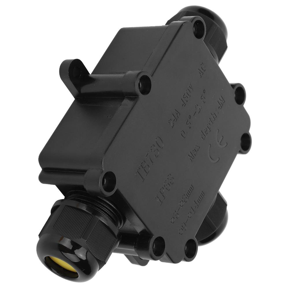Durable 3 Way Waterproof Junction Box T-Shape Black Electrical Cable Connector Splice Box Outdoor