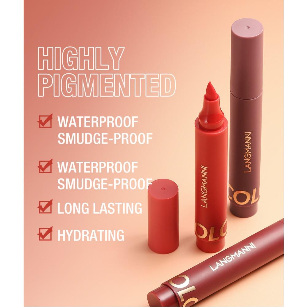 LANGMANNI Neues Produkt Flüssiger Lippenstift Flüssiger Lippenlinienstift Wasserdicht Imprägnierfarbe Dreifarbig Langlebiger Lippenstift