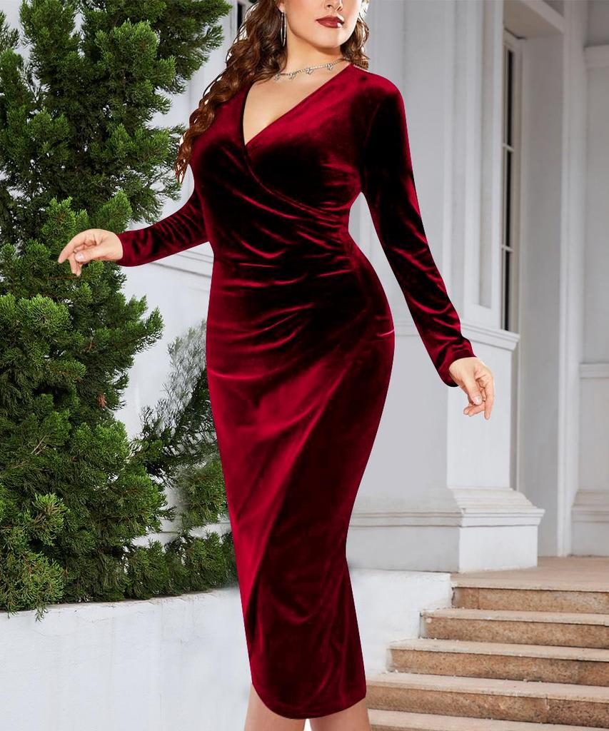 Elegante Vestito da Donna Taglie Forti con Maniche Lunghe che Segue le Curve - Moda Europea e Americana 2025.