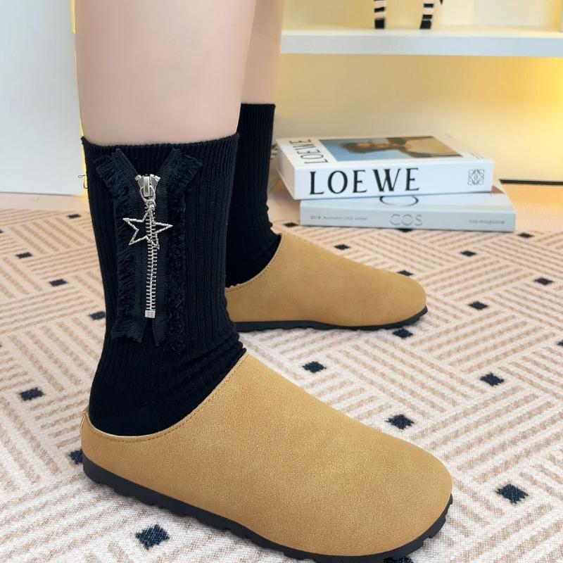 Women's Trendy Five-pointed Star Metal Zipper Mid-calf Socks Solid Color, Individual and Fashionable Pile Socks