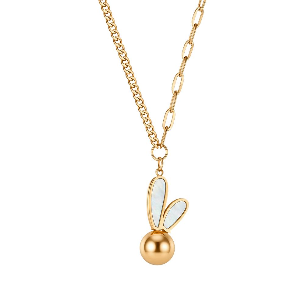 STMN09 Cute Fashion Gold Plated White Shell Bunny Ball Pendant Necklace Mixed Chain for Women 304 Stainless Steel Jewelry