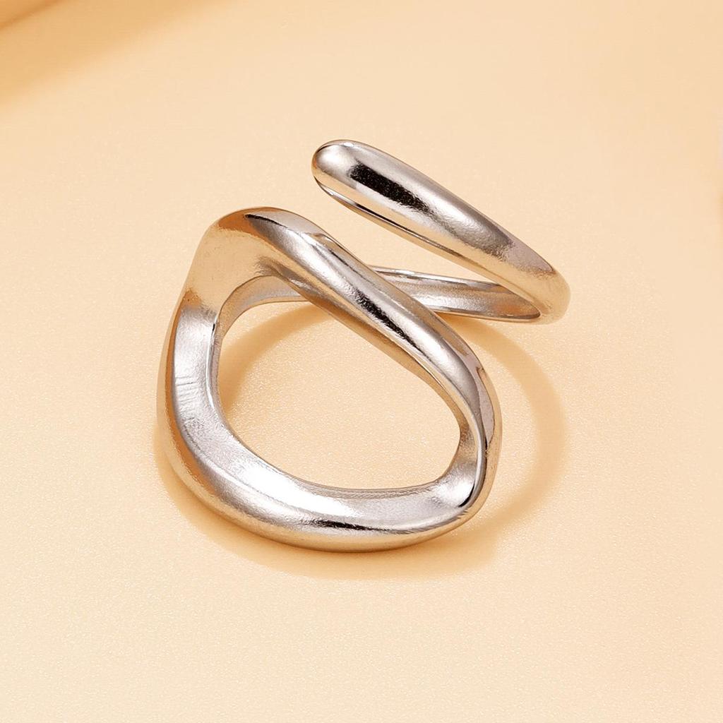 Stainless Steel Hollow Geometric Open Ring for Women with Irregular Thick Lines