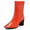 Waterproof Women's Ankle Boots New 2025 Winter Block Heels Fashion Rain Boot Patent Yellow Blue Red Pink Party Shoes Large Size