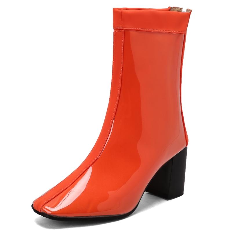Waterproof Women's Ankle Boots New 2025 Winter Block Heels Fashion Rain Boot Patent Yellow Blue Red Pink Party Shoes Large Size