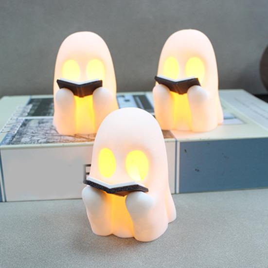 Cute Ghost Reading Lamp LED Sitting Ghost Reading A Book Night Light for Halloween Bathroom Bedside Decor