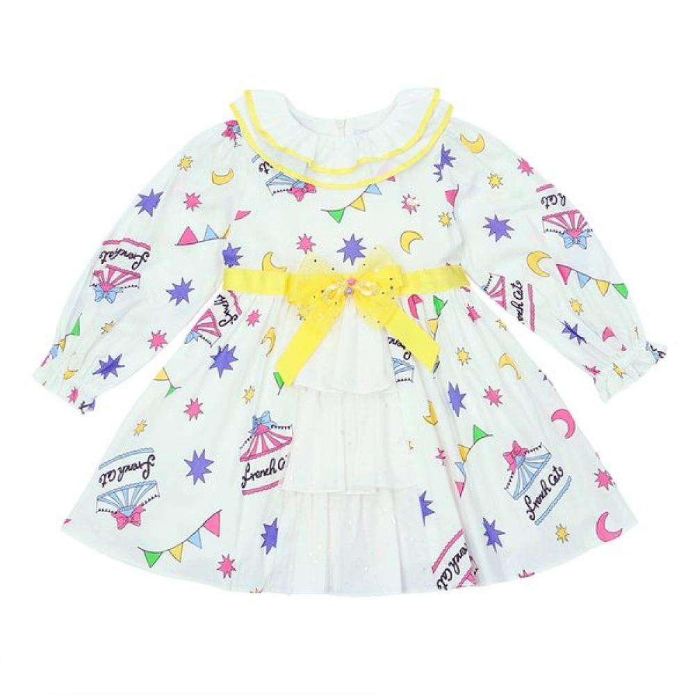 French Cat Ivory Festival Print Dress Q51dbo120w1 Ivory/105