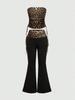 American Autumn Leopard Patchwork Y2K One-shoulder Strapless Backless Tank Top & Pants Set