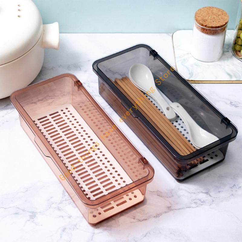 Stylish Kitchenwares Organizers Chopstick Holder With Drain Holes Waterproof Lid Multipurpose Storage Case 55KF