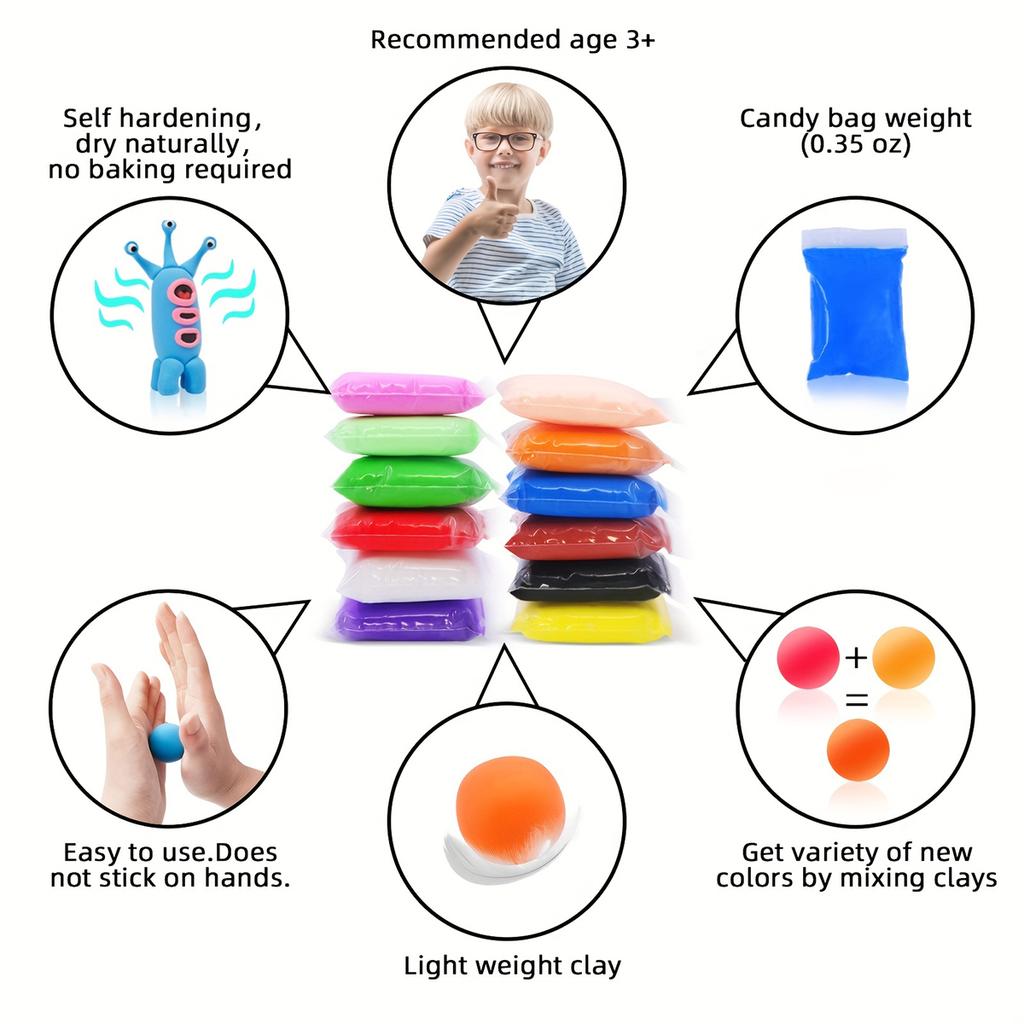 12 Color Ultra Light Clay Handmade Diy Children'S Toy Space Mud Colored Clay