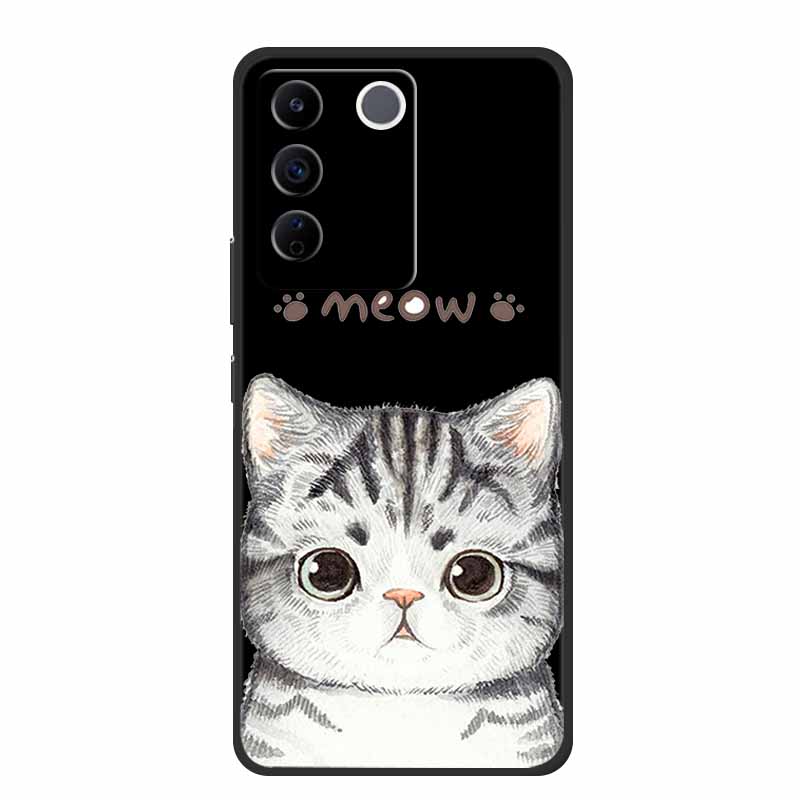 For Vivo V27e Case Cute Cartoon Cat Black Silicone Soft Phone Case For Vivo V27 Pro V27e Back Cover Cases V 27 E Pro Funda Coque