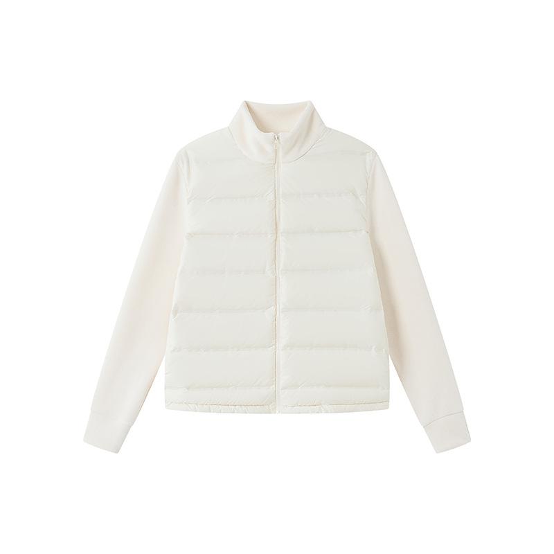 Women's Stand Collar Quilted Puffer Jacket Fleece Sleeve Patchwork Zip Up Short Cotton Padded Coat Solid Color Winter Outerwear