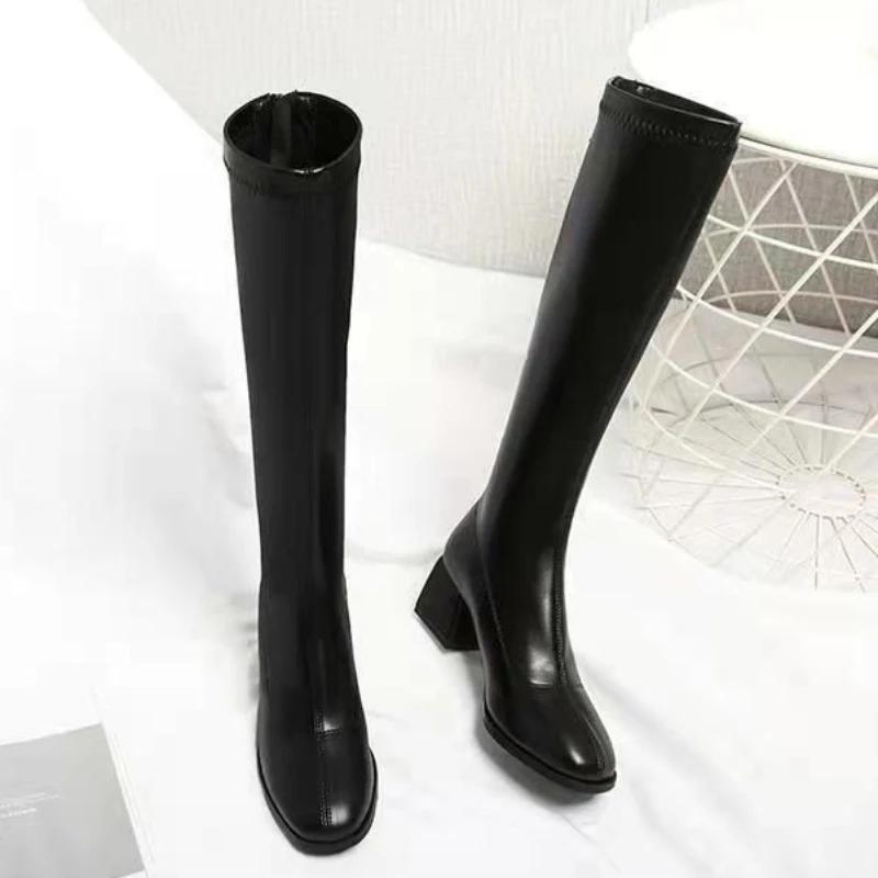 Fashion Knee High Shaft Shoes Woman Black Quality Long Boots for Women New In On Offer Fashion 2024 Demi-season Work Goth Gyaru Rock Y2k