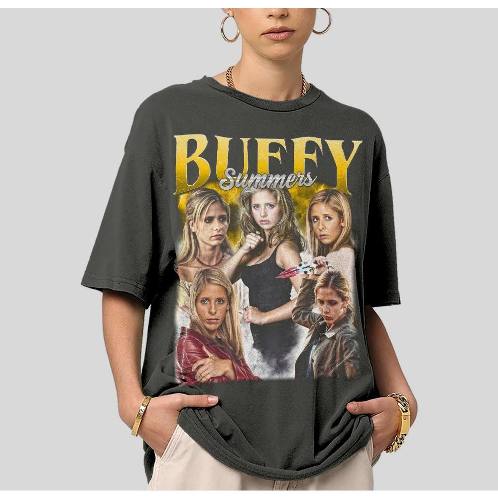 Vampire Hunter Buffy 90s Collage Style Tshirt Summer New Retro Unisex Cotton Casual Fashion Tshirt