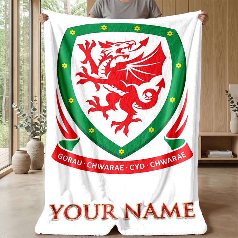 Wales Rugby Custom Flannel Throw Blanket Print Your Name Text Soft Warm Blanket Holiday Present