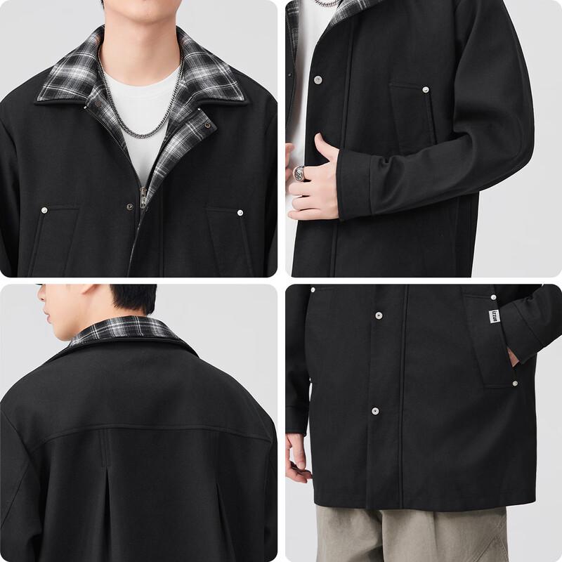 izzue Men's American Style Mid-Length Lapel Casual Windbreaker Jacket