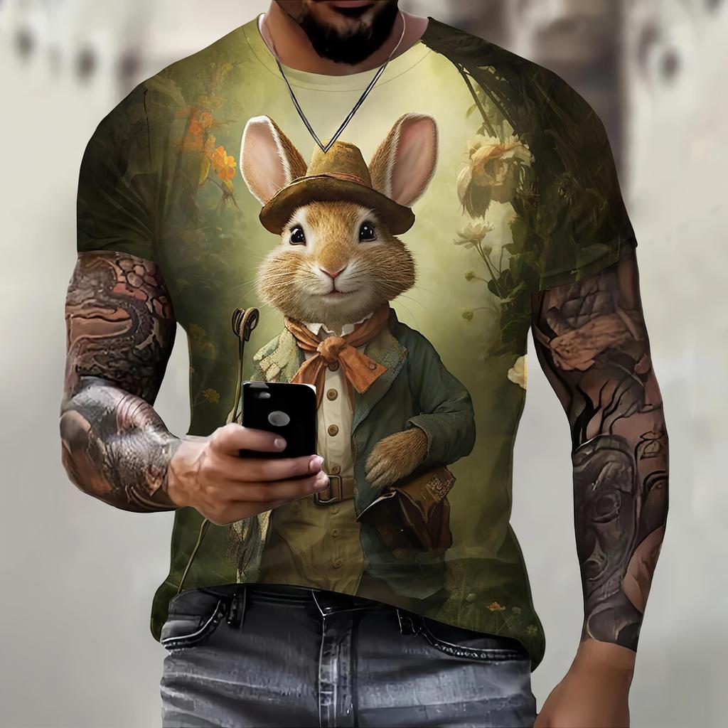 Men's 3D Animal Mouse Printed T-shirt Summer Fashion Casual Outdoor Sports Fitness Round Neck Short Sleeved Men's Shirt Clothing