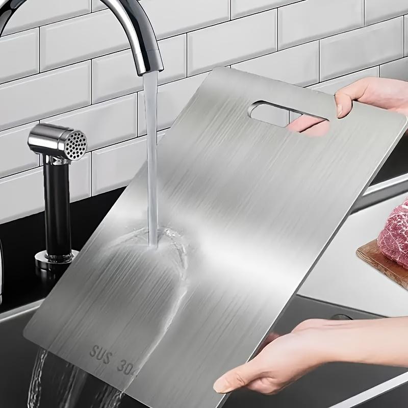 Titanium Cutting Boards for Kitchen Stainless Board 304 Steel Thickened Double Sided Food Grade Portable Fruit Meat Chopping