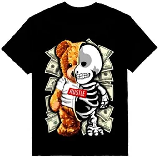 Hustle The Bear Mens Heavyweight T-Shirt Print On Shaka Wear Tee XXL