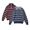 Kaslead New Women clothes Western Style Fashion Simple and Versatile Long sleeve Lapel Stripe Knit sweater