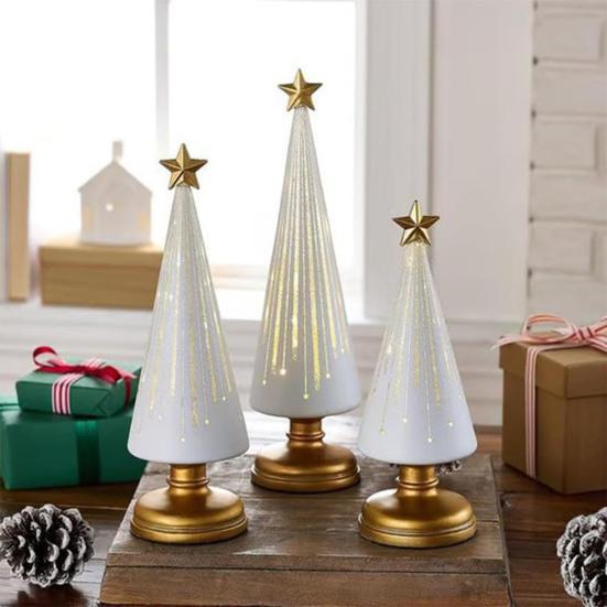 Twinkle Light Christmas Tree Illuminated Starry Night Resin Christmas Tree Ornament for Holiday Bedroom Dorm Tabletop Decor