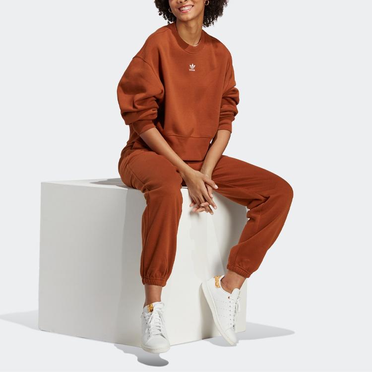 Adidas Originals Trefoil Solid Logo Long Sleeve Crew Neck Sweatshirt Women Sweatshirt Rust-Grey IK7695