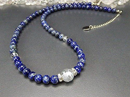 Stone Town Lapis Lazuli Necklace with Crystal and Silver Dragon Design, Hand-Carved, Natural Stones, Stainless Steel, 6mm Lapis Lazuli and 10mm Crysta