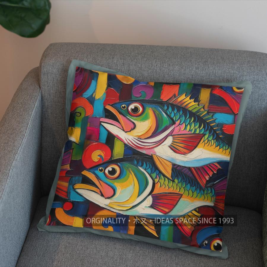 2D Colorful Fish Pattern Throw Pillow Cover Pattern Cushion Cover Suitable For Sofa Bedroom Car Pillow Cover