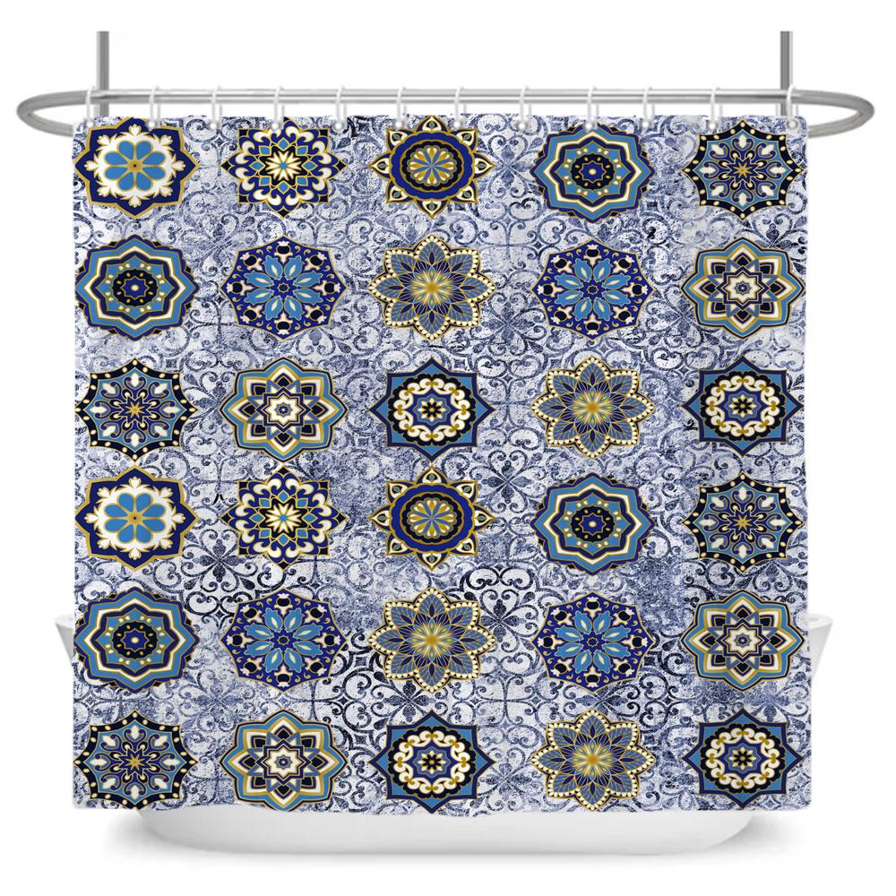 

Bath Curtain 3D Printing Flower Colorful Shower Curtains 180*180Cm Waterproof Bathroom Curtain Home Washable Fabric With12 Hooks W60H190(CM)-1 Pcs