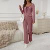 Women's 2 Piece Outfits Sets Ruched Long Sleeve Tops  Wide Leg Pants Tracksuit Sets