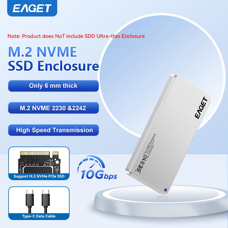 EAGET Ultra-thin SSD NVMe M.2 Adapter, USB 3.2 Gen 2 (10 Gbps) To NVMe PCI-E, Supports 2230/2242 Form Factor SSDs (No SSD Included)