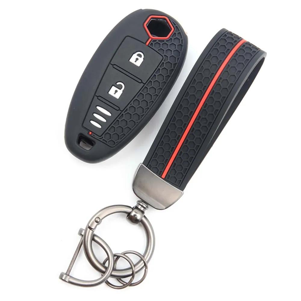 For Suzuki Baleno Ertiga Ciaz Ignis Kizashi Swift Sx4 S-Cross Vitars Silicone Car Smart Key Cover Case Bag Protector Keychain
