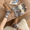 Coffee-brown Wool Mid-calf Socks for Women's Autumn and Winter, Featuring Cartoon Bear Embroidery and Retro Warm Long Calf Socks