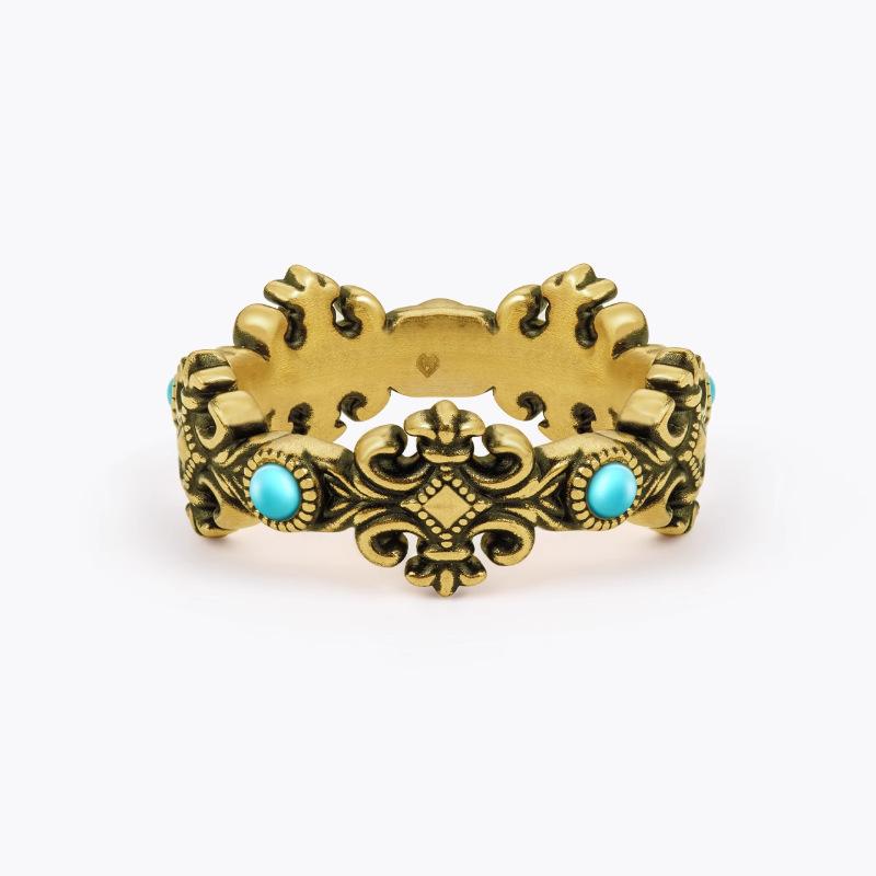 

Vintage Gold Trendy Iris Turquoise Ring For Women Open Adjustable Fashion Accessory