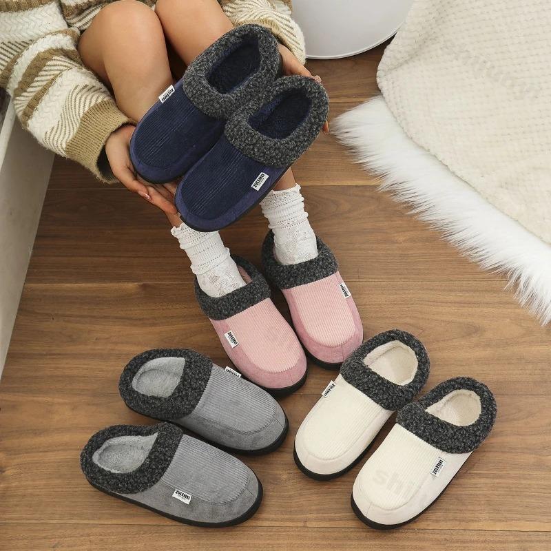 Women's Men's Home Cotton Slippers Thicken Plush Warm Cotton Slipper Comfortable Couple's Home Slippers Non Slip Winter Slippers