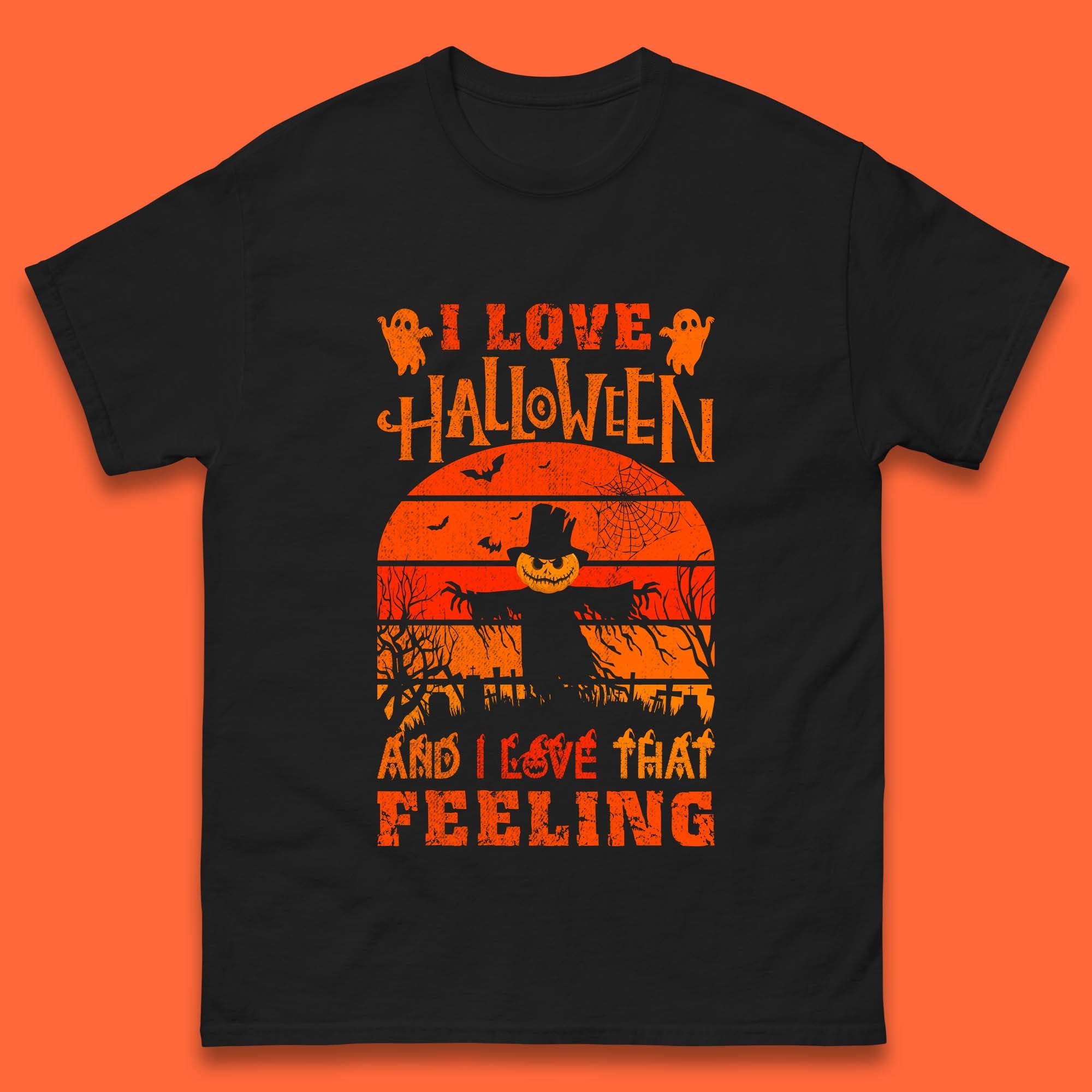 I Love Halloween And I Love That Feeling Horror Spooky Sacrecrow Mens Tee Top 3XL