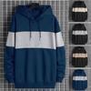 Men Fall Winter Hoodie Contrast Color Drawstring Long Sleeves Hooded Elastic Cuff And Hem Thin Daily Wear Casual Sport Top