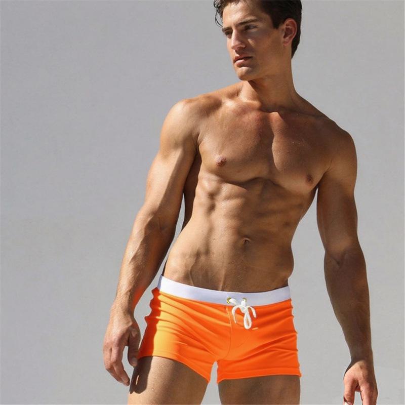 Men's Square Leg Swim Trunks with Back Pocket, European & American Style - In Stock