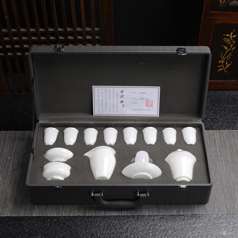 Tuopai 13-Piece Fulfilling Life Ice Crystal Jade Porcelain Gaiwan Tea Set
