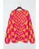 Azura Exchange Open Front Mixed Checkered Pattern Knit Cardigan