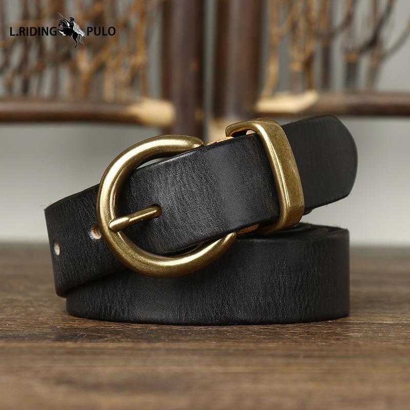 Retro Korean Style Fashion All-match Women's Belt Ladies Copper Buckle Genuine Leather Cowhide Jeans Belt Female