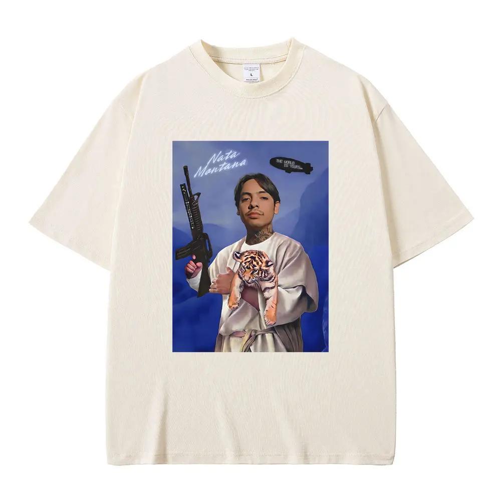 Natanael Cano Tiger Print T Shirt Funny Nata Montana Graphic T-shirts Men Women Hip Hop Oversized Tshirt Male Casual Cotton Tees