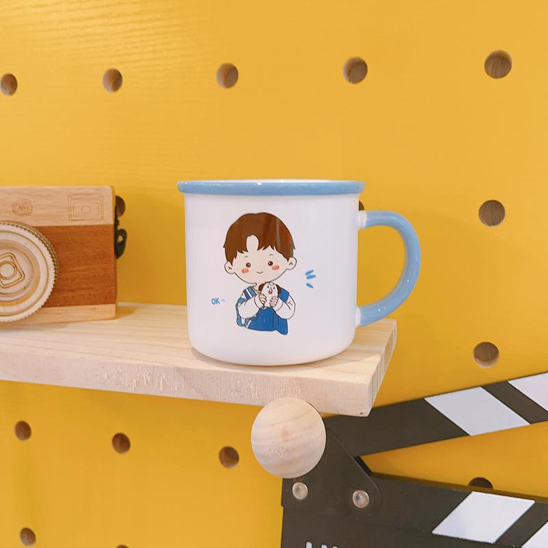 Cartoon Creative Couple Cup Boy Girl Student Water Cup Ceramic Cup Mug Breakfast Cup Cute Pair Cup