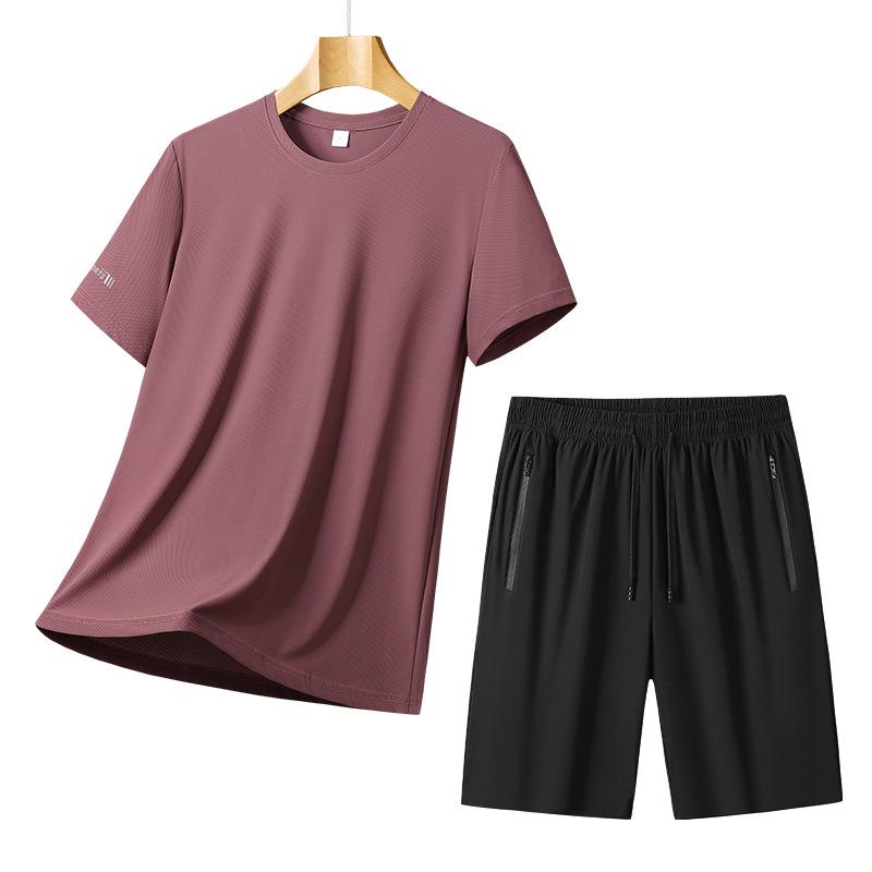 

Мужская быстросохнущая футболка с коротким рукавом из ледяного шелка и комплект спортивных шорт на 2025 год 6XL