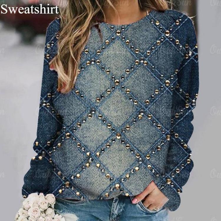Fashion Vintage Women's 3D Printed Sweatshirt Loose Casual Long Sleeve O Neck Top Winter Autumn Wear Temperament Design