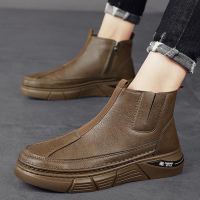 Leder Freizeitstiefel für Herren Mode Braun Herren High Top Schuhe Leder Mokassins Bequeme Slipper Herrenschuhe Stiefeletten