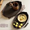 Handle Metal Storage Trays Classical Relief Printing Rotundity Ellipse Plate Delicious Food Dessert Photography Decoration Prop