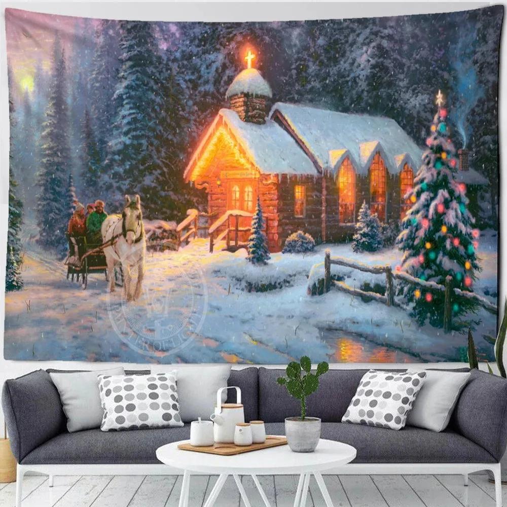 Christmas Snow Forest Scenery Tapestry Bedroom Living Room Home Wall Decoration