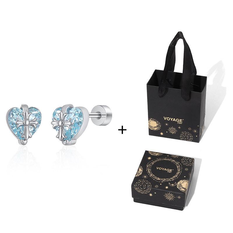 Crushed Ice Blue Winged Titanium Zirconia Stud Earrings - Unisex Cartilage Jewelry