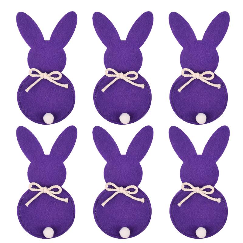 6PCS/Set Easter Bunny Felt Cutlery Holder Bag Tableware Knife Fork Cover Bag Party Accessories Happy Easter Party Decorations