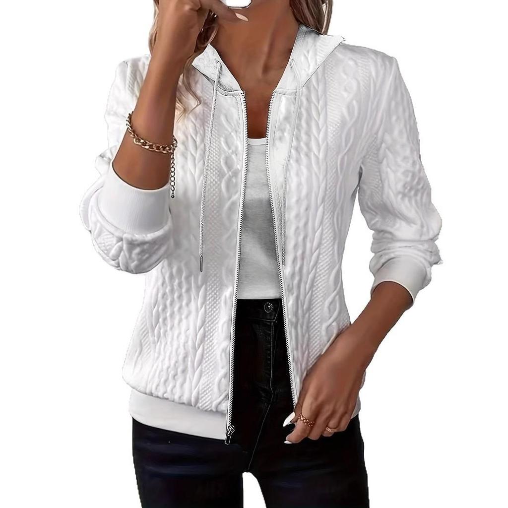 Felpa da donna bianca in maglia con cappuccio e zip, con diverse opzioni di colore